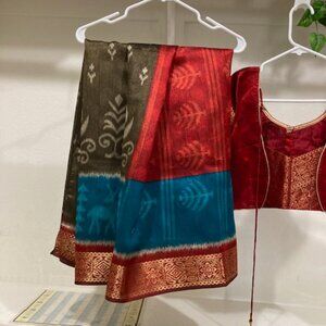 Silk/cotton sari with fancy blouse